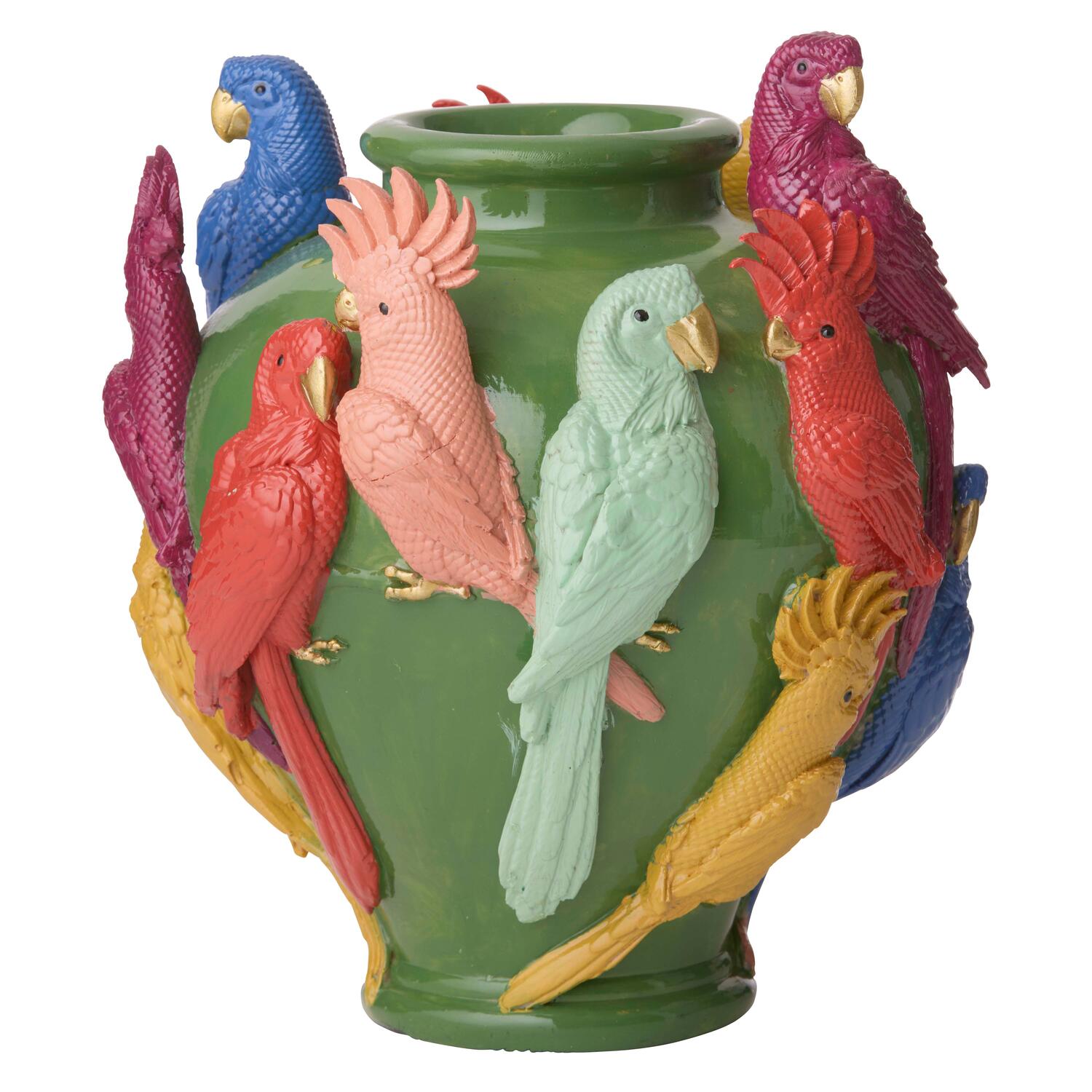 Vase med papegøjer, grøn - H26 cm